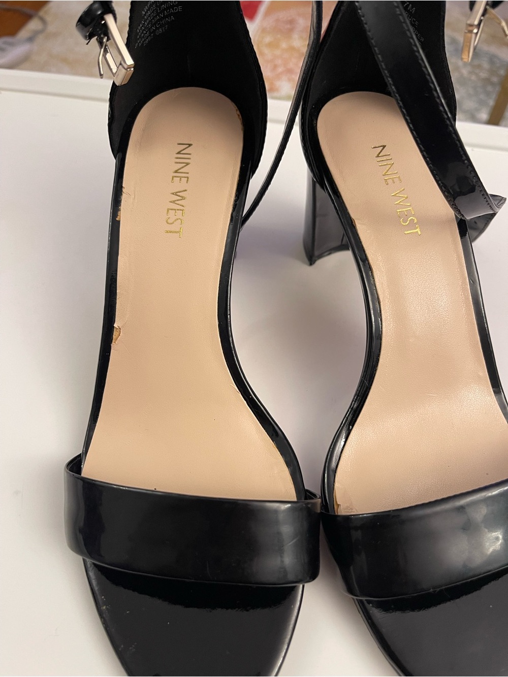 Nine West Black Patent Open-Toe Ankle Strap Heels